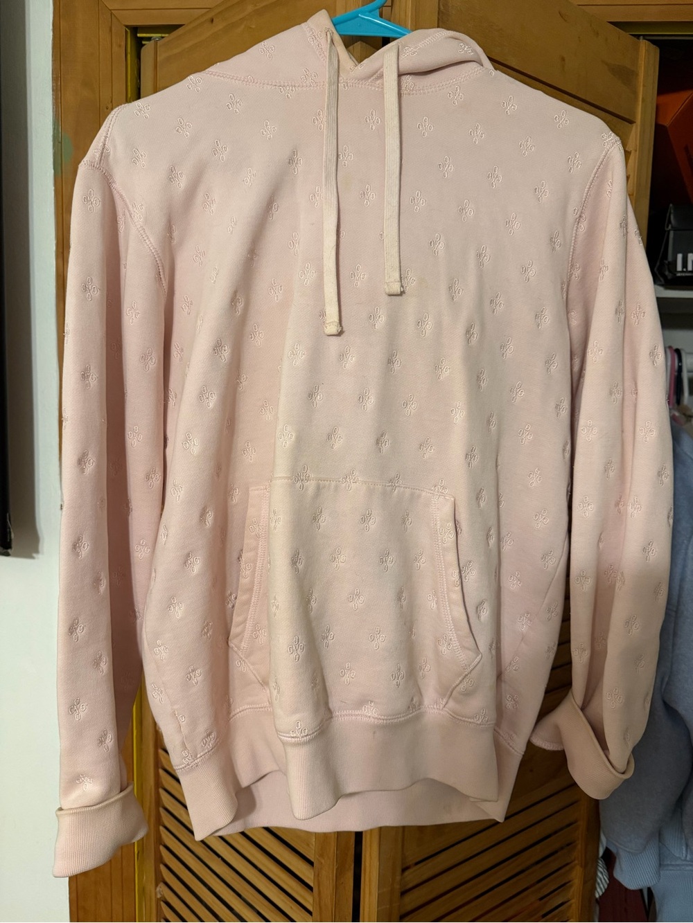 OVO Men's Light Pink Embossed Hoodie